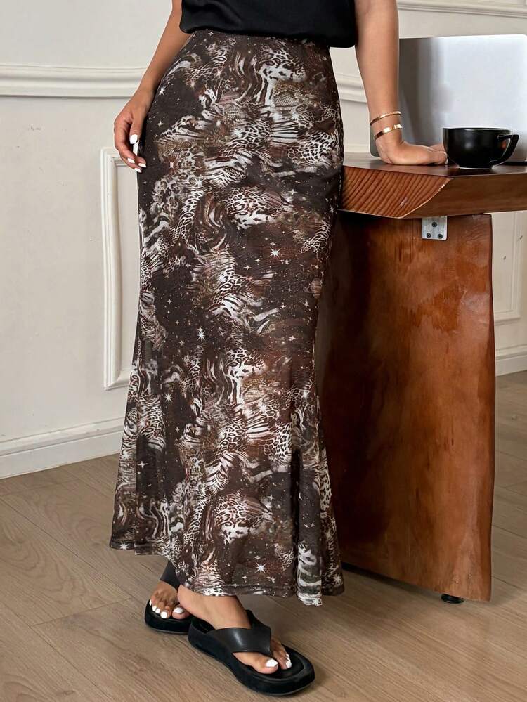 Women's Sexy Starry Animal Print Long Skirt Pajama Bottom, Spring/Summer