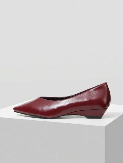 Mnmlis Zapatos de tacón alto para mujer de punta afilada, cómodos y versátiles, con cuña de tacón pequeño en cuero encerado de moda, de alta gama