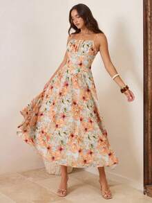 Enchnt 女士印花褶皱腰身优雅度假连衣裙 - 彩色 - 查看 3