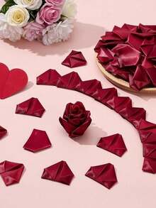 SHEIN Artificial Silk Like Fake Petals, Pre Made Ribbon Rose Petals Semi-Finished Product, Suitable For Making DIY Bouquets Of Eternal Roses, - Burgundy - View 4