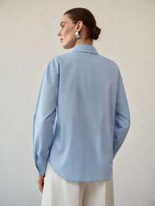 PREMIUM POSITIONED RHINESTONE BUBBLE ELEGANT CASUAL SHIRT - Blue - View 3