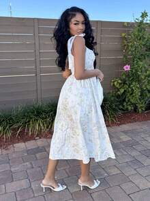 Alexandranx 浪漫印花肩带系带女士夏季连衣裙 - 彩色 - 查看 3