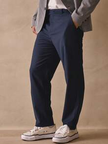 Musero 修身剪裁前褶西裤，时尚西装裤，春夏必备单品 - 藏蓝色 - 查看 3