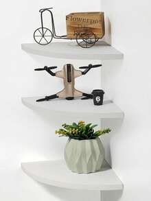 15cm White Wooden Corner Wall Mount Floating Shelf, Wall Mounted Storage Display Rack For TV Accessories, Monitor, Speaker, Set-Top Box, Game Console - Multicolor - View 8