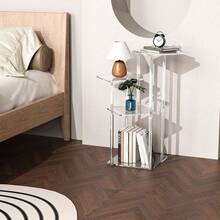1PC Transparent Acrylic Side Table, Modern Design, Easy Assembly, Space Saving, Multifunctional Nightstand Suitable For Living Room, Bedroom, Hallway, Bathroom - Transparent - View 6