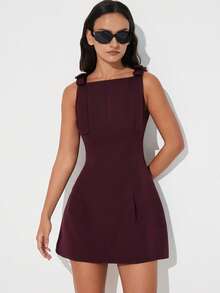 Aveloria Modichic Vestido ajustado con decoración de lazo, versátil para el Día de San Valentín y uso diario - Burdeos - Ver 7