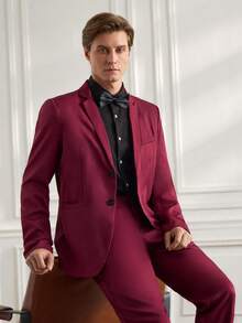 Officeau Herren Anzug Set mit einfarbigem Kragen Langarm Blazer & Hose, Hose Anzüge für Herren, Herren Freizeitanzüge, Herren Anzug und Hose, Herren Freizeitanzug, Herren Modeschick Anzüge - Bordeaux - Übersicht 9