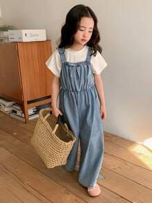 DAZY Young Girls Casual Denim Bib Pants And Jumpsuit, Spring/Summer - Blue - View 1