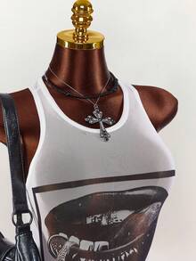 Amplova Face & Lip Print Sheer Bodycon Mini Jumpsuit For Women - White - View 5