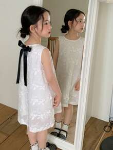 DAZY 少女优雅花卉刺绣无袖连衣裙，夏季 - 白色 - 查看 6