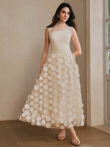 Anewsta Chân váy lưới chữ A thanh lịch, chất lượng cao, size tiêu chuẩn dành cho nữ, phù hợp cho các dịp hàng ngày, hẹn hò và công sở. - Màu be - Xem 3