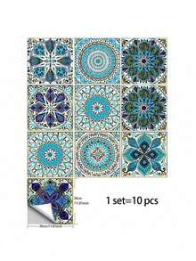 10pcs Mandala Pattern Tile Stickers, Self-Adhesive, Waterproof, Oil-Resistant PVC Kitchen Wall Decals,Stickers,Wall Decal, Vinyl Decal For Home Decorations,Spring Decoration Items Refresh Your Home,Rama Decoration Stickers,Room Decor , Ramadan Decor, Home Decor, Bathroom Decor Kitchen Decor - Multicolor - View 4