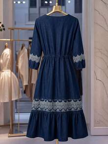 GlowEve Women's Casual Floral Print Drawstring Waist Denim Dress, Summer - Blue - View 2