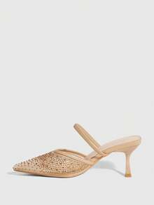 CUCCOO SZL Women's Fashionable Elegant Commuting Rhinestone Pointed Toe High Heel Pumps - Apricot - View 4