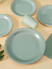 Sage Green Disposable Plates, Napkins, And Cups, Sage Green Plates, Napkins, And Cups For Party Supplies, Suitable For 25 Guests, Disposable Paper Plates And Party Tableware Suitable For Birthday Parties, Weddings, And Family Picnics - Multicolor - View 4