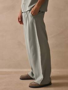 Musero 宽松修身时尚重褶西裤，隐形拉链，春夏必备下装 - 軍綠色 - 查看 3