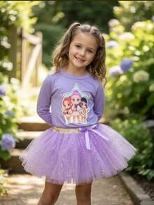 SET PARA NIÑAS DE FALDA Y BLUS CON PERSONAJE CANTANTES - Lila Púrpura - Ver 2