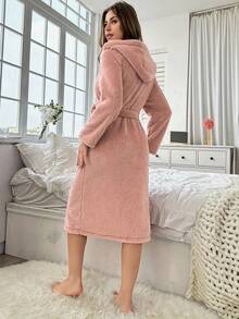 1 Stück rosa langes Premium Fleece Bademantel für Frauen, flauschig weicher langer Bademantel, warmer Fleece Schalkragen Spa Bademantel, warme Nachtwäsche mit tiefen Taschen, kuschelige und warme Fleece Decke mit Ärmeln und großer Tasche für Erwachsene, kuscheliger Kapuzenmantel als Geschenk für drinnen & Outdoor - Verschiedenfarbig - Übersicht 5