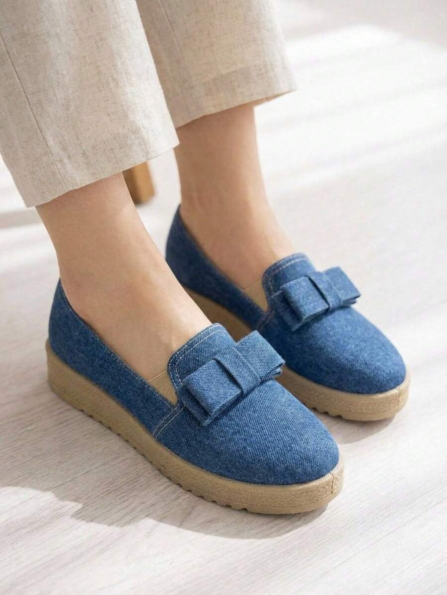 Blue Moccasin With Platform And Decorative Bow - Blue - View 1