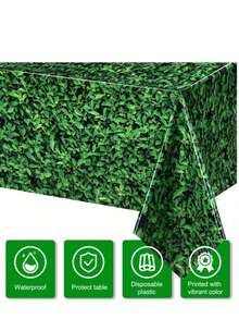 巨型 54 英寸 x 108 英寸绿色叶子印花照片背景布，3D 防水叶子背景摄影棚道具，绿色叶子桌布，适用于浴室、派对、生日装饰（3 件装） - 綠色 - 查看 4