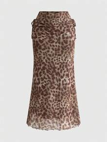 ROMWE PETITE Women's Leopard Print Mesh Skirt - Multicolor - View 4