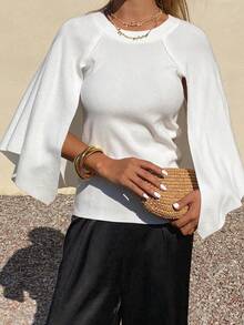 Livesso Suéter holgado de punto casual para mujer, elegante jersey para oficina, negocios, trayecto, adecuado para otoño, primavera, verano - Beis - Ver 2