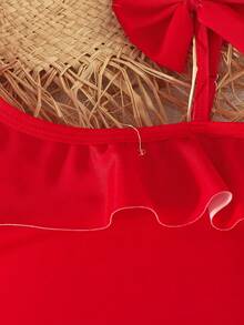 Emery Rose Kids Emery Rose Kids 女童纯色荷叶边休闲吊带比基尼上衣 - 黑與白 - 查看 4