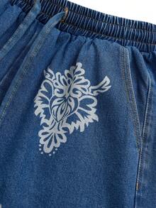 GlowEve Women's Casual Retro Printed Wide Leg Jeans - Blue - View 6