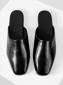 Women Shoes Spring And Summer New Models, Simple Square Design Home Dating Afternoon Tea Popular Mule Flat Shoes - Black - View 2