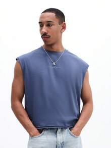 SUMWON Mens Sleeveless Crop Tank Top With Large Back Logo Print Summer Casual Streetwear - Royal Blue - View 2