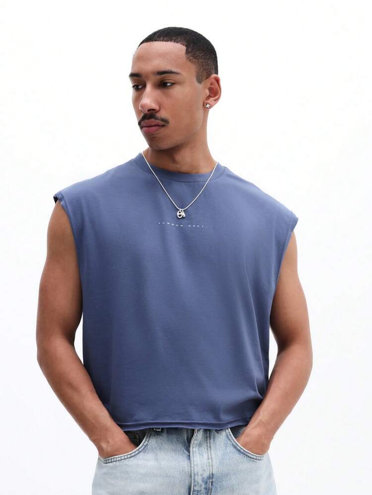 Herren ärmelloses Crop Tank Top mit großem Rückenlogo-Muster, lässiger Streetwear-Stil für den Sommer