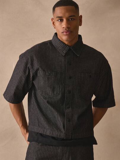 Musero Striped Denim Button Through Collared Short Sleeve Dropped Shoulder Top Co Ord Shirt Only Spring Summer Essentials Streetwear