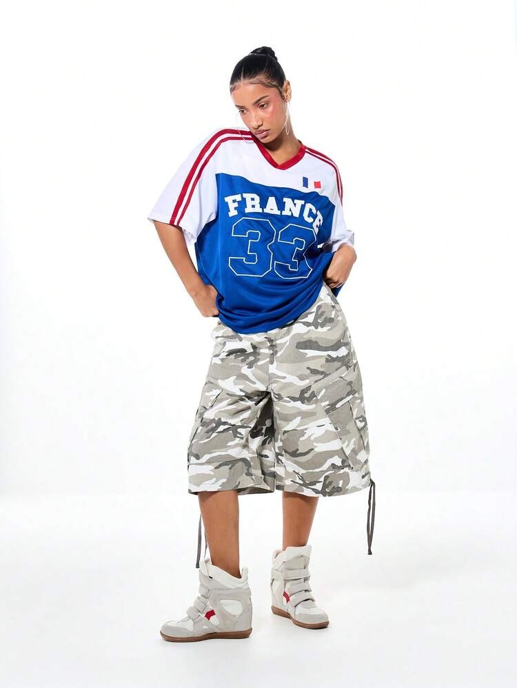 SUMWON WOMEN Oversized France 33 Mesh V-Neck Top