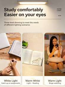 1PC Magnetic Rechargeable LED Desk Lamp, 3-Level Dimming, Touch Control, USB Charging, For Study & Bedroom Lighting - White - View 3