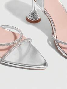 CUCCOO SZL Women's Summer Rhinestone Ankle Strap Criss-Cross Pointed Toe Flared Heel Rhinestone Heel High Heel Sexy Chic White PU Splice Transparent PVC Lady High Heel Sandals For Nightclub, Date, Music Festival, Fashion Party - Silver - View 5