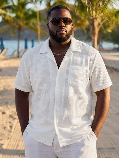 VIVINTIMO 夏季大码男士休闲纯色短袖衬衫