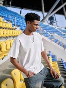 EVRINFINITE Men's Casual Fashion Street Printed Drop Shoulder Loose Breathable Short Sleeve T-Shirt, Summer - White - View 3