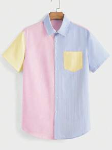 EASEVO Camisa de manga corta tejida de corte holgado y de múltiples colores a rayas, adecuada para el verano, talla grande para hombre - Multicolor - Ver 3