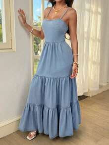 Breezaya Women's Denim Extra Long High Slit Dress - Blue - View 3