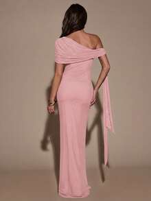 YkhahaSHEIN  Vestido asimétrico de hombro casual y minimalista de unicolor para mujerYkhaha - Rosa - Ver 7