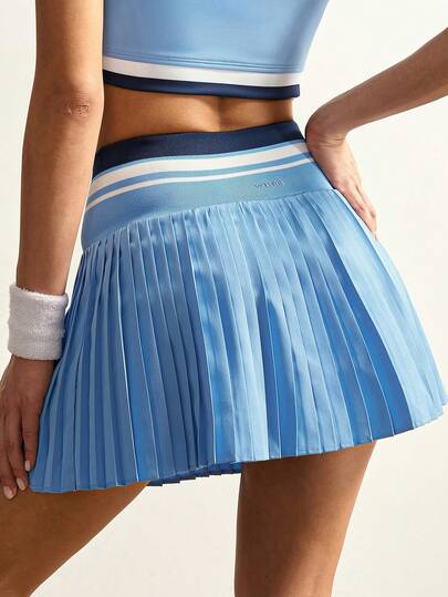 VARSIVA Women's Pleated Patchwork Color Casual Skirt Pants With Pockets, Versatile For Dates, Outings And Sports