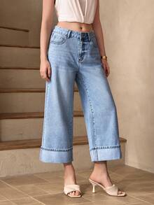 Selenza Women's Casual Loose Versatile Cuffed Ankle Denim 3/4 Pants, All Season - Light Wash - View 4