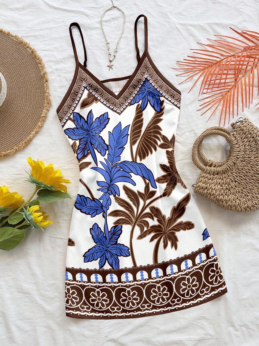 Soleia 大码女式印花吊带迷你连衣裙 女式夏季连衣裙 女式夏季套装 女式吊带裙 女式沙滩裙 女式春季连衣裙 - 彩色 - 查看 1