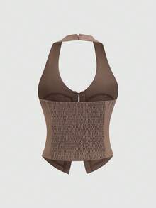 SHEIN Clasi Top halter elegante con lazo y espalda descubierta para mujer, de verano - Marrón Mocha - Ver 2