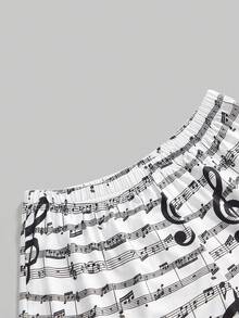 ROMWE Y2K Gothic Dark-Tone Music Note Contrast Trim Camisole & Shorts Pajama Set - Black and White - View 4