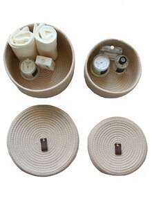 1PC Cotton Rope Storage Basket With Lid Handwoven Jute Round Multipurpose Organizer For Desk Toys Cosmetics Natural Home Decor Gift For Women Friends - Beige - View 4