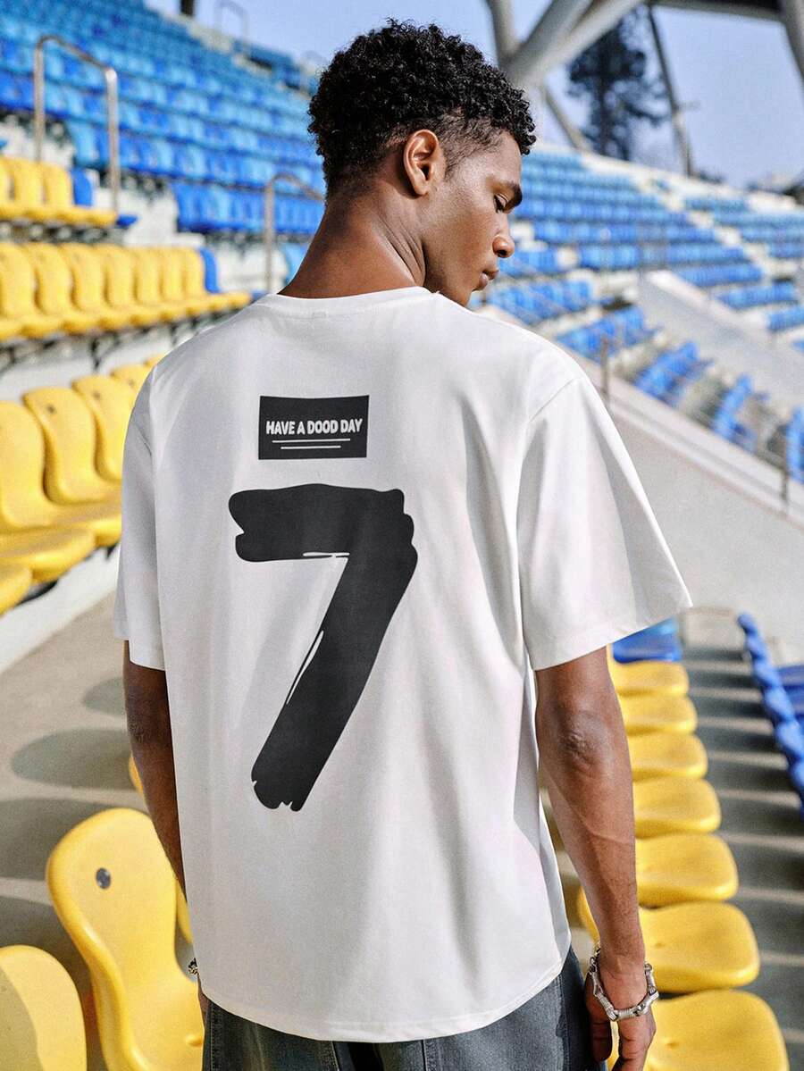 EVRINFINITE Men's Casual Fashion Street Printed Drop Shoulder Loose Breathable Short Sleeve T-Shirt, Summer - White - View 1