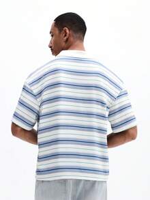 SUMWON 男士休闲修身条纹V领短袖Polo衫，夏季时尚上衣 - 彩色 - 查看 2