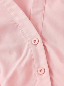 Blusa blanca elegante con mangas de farol y cintura anudada, simple y versátil para el trabajo y el transporte, blusas elegantes para mujeres, camisa con lazo, blusa blanca con lazo delante - Rosa - Ver 6