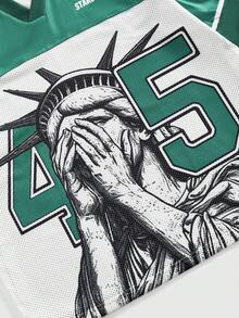 ROMWE MEN Men's Modern Symbolic Emotional Streetwear Numeric Print Short Sleeve T-Shirt - Green - View 4